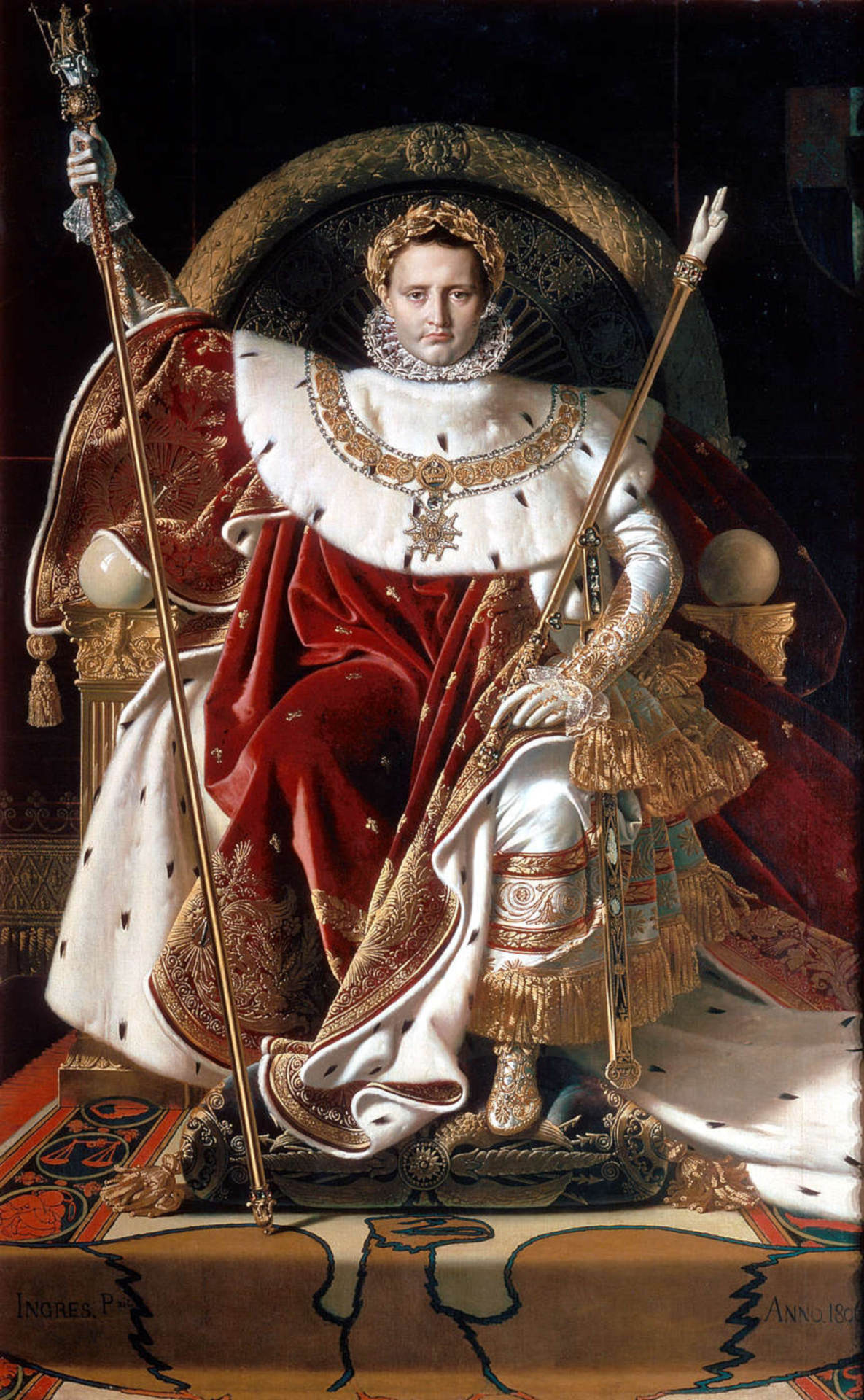 Napoleon på sin kejsartron - tavla av Ingres, 1806.