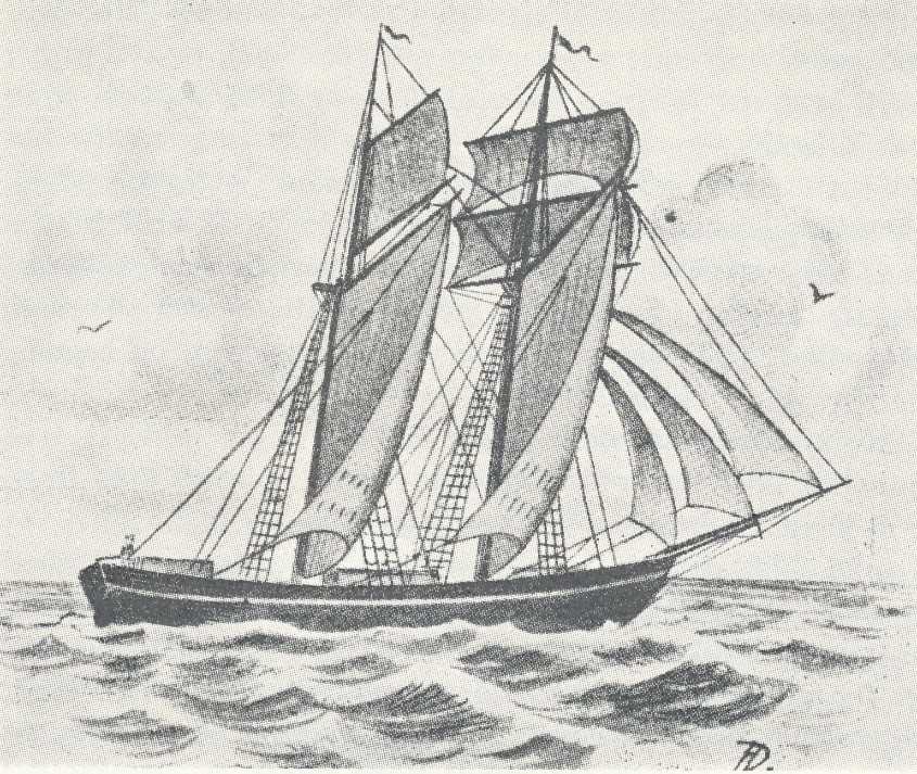 Skonaren <em>Royndin Fríða</em> i Jakob Jakobsens bok 1912, men initialerna tyder på att det inte är Chr. Aigens som ritat den. Skonaren Royndin Fríða i Jakob Jakobsens bok 1912